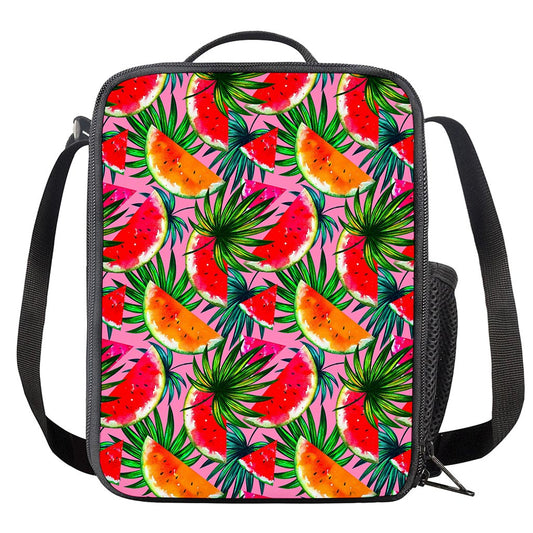 Colorful Leaf Watermelon Pattern Print Crossbody Lunch Bag