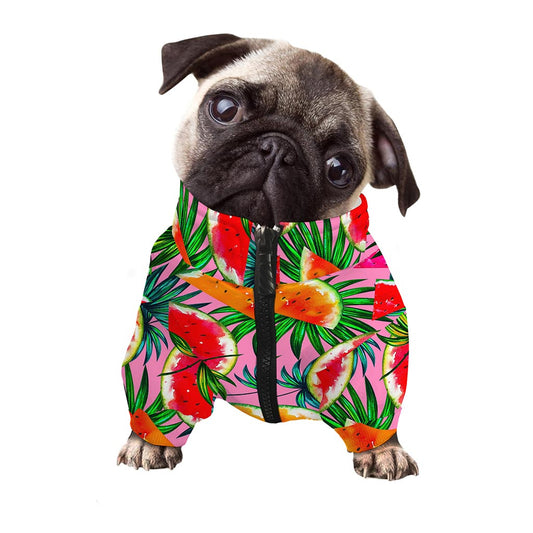 Colorful Leaf Watermelon Pattern Print Dog Zip Up Jacket
