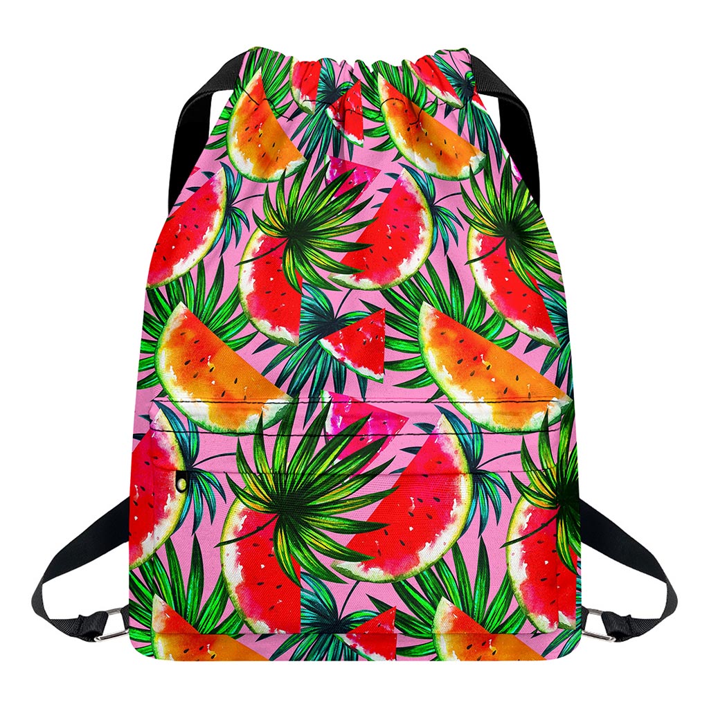 Colorful Leaf Watermelon Pattern Print Drawstring Backpack