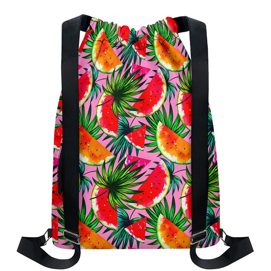 Colorful Leaf Watermelon Pattern Print Drawstring Backpack
