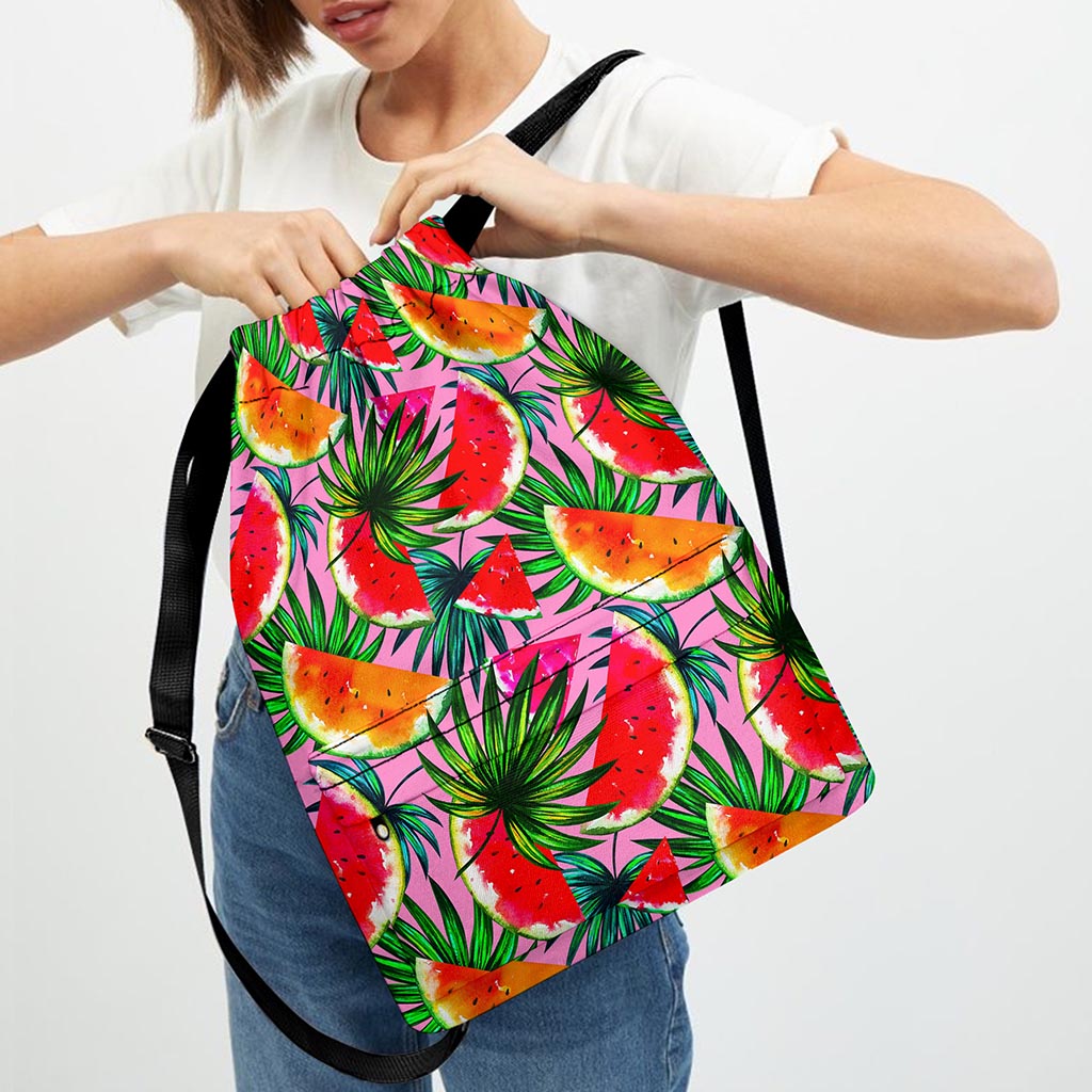 Colorful Leaf Watermelon Pattern Print Drawstring Backpack