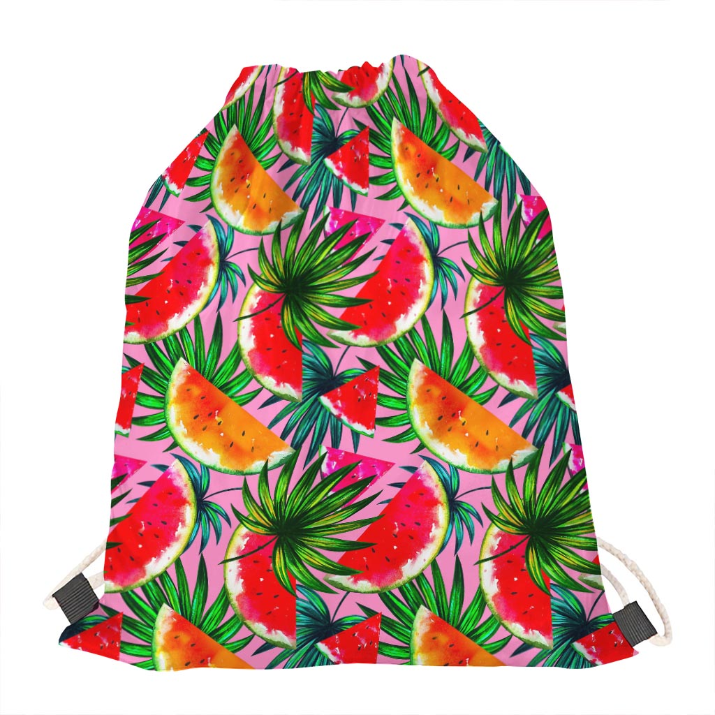 Colorful Leaf Watermelon Pattern Print Drawstring Bag
