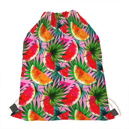 Colorful Leaf Watermelon Pattern Print Drawstring Bag