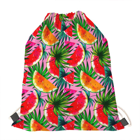 Colorful Leaf Watermelon Pattern Print Drawstring Bag