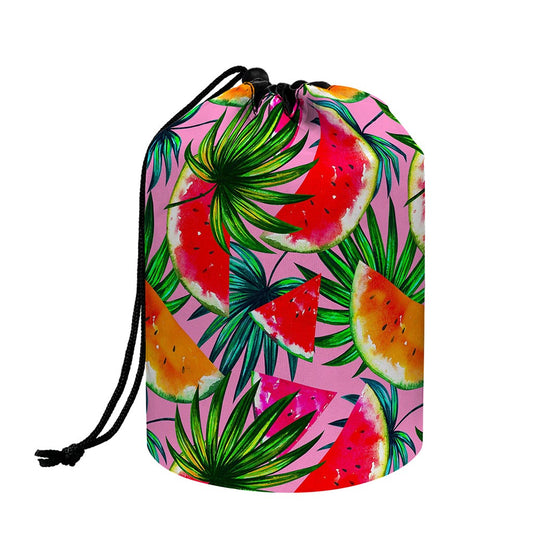Colorful Leaf Watermelon Pattern Print Drawstring Makeup Bag