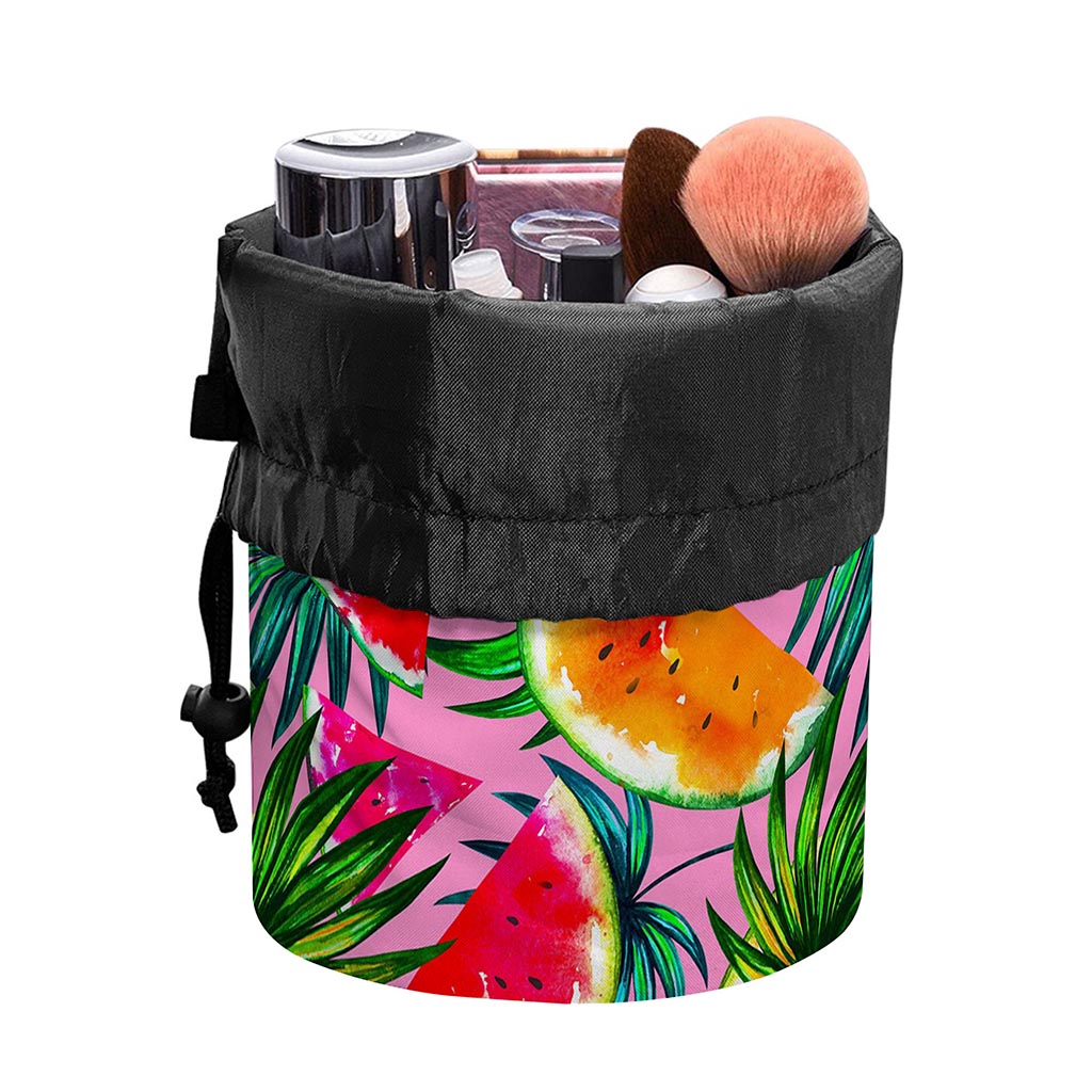 Colorful Leaf Watermelon Pattern Print Drawstring Makeup Bag
