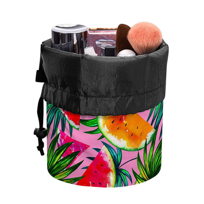 Colorful Leaf Watermelon Pattern Print Drawstring Makeup Bag