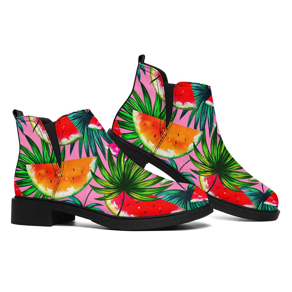Colorful Leaf Watermelon Pattern Print Flat Ankle Boots