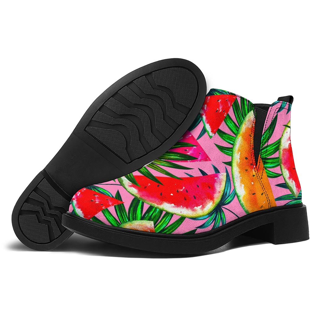 Colorful Leaf Watermelon Pattern Print Flat Ankle Boots