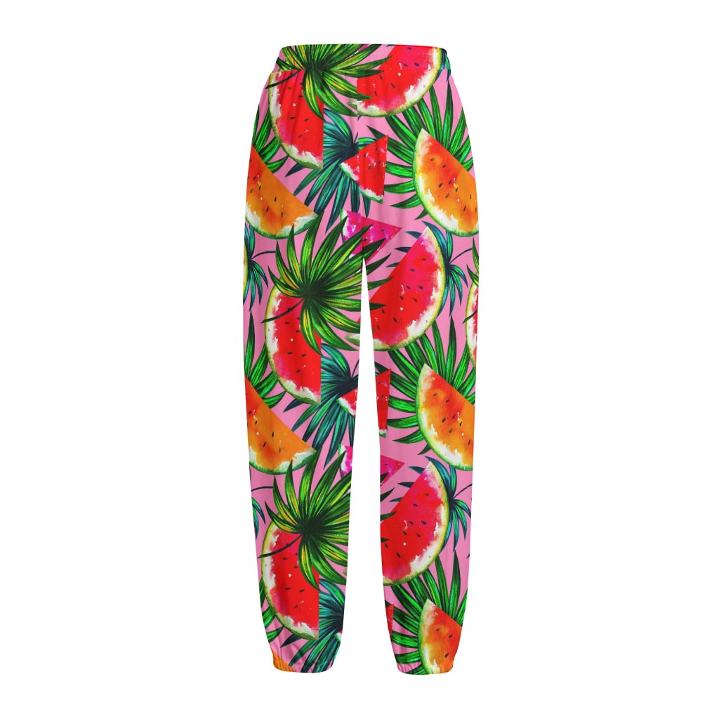 Colorful Leaf Watermelon Pattern Print Fleece Lined Knit Pants
