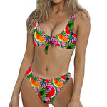 Colorful Leaf Watermelon Pattern Print Front Bow Tie Bikini