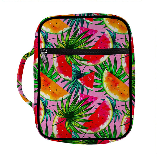 Colorful Leaf Watermelon Pattern Print Front Pocket Bible Bag