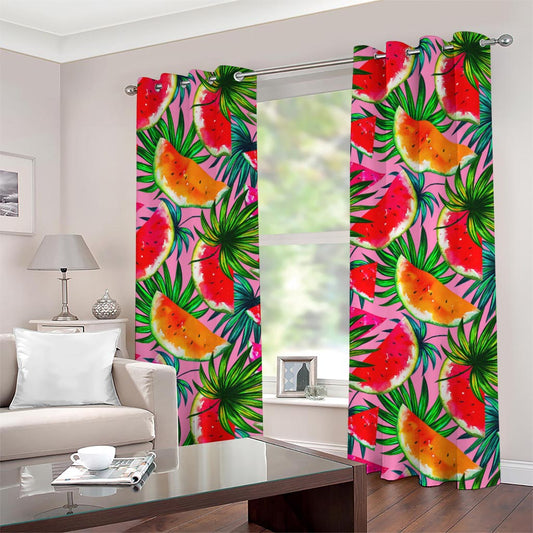 Colorful Leaf Watermelon Pattern Print Grommet Curtains
