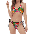 Colorful Leaf Watermelon Pattern Print Halter Scoop Tie Side Bikini
