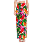 Colorful Leaf Watermelon Pattern Print High Slit Maxi Skirt