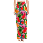 Colorful Leaf Watermelon Pattern Print High Slit Maxi Skirt