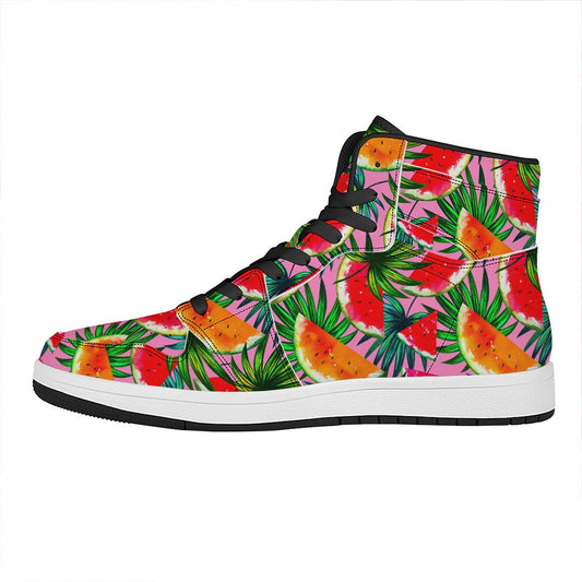 Colorful Leaf Watermelon Pattern Print High Top Leather Sneakers