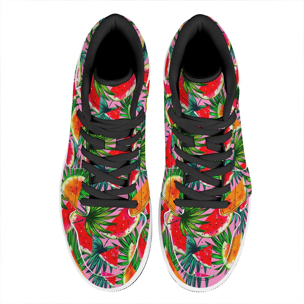 Colorful Leaf Watermelon Pattern Print High Top Leather Sneakers