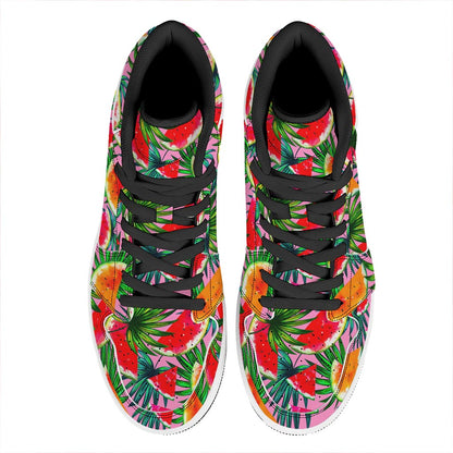 Colorful Leaf Watermelon Pattern Print High Top Leather Sneakers
