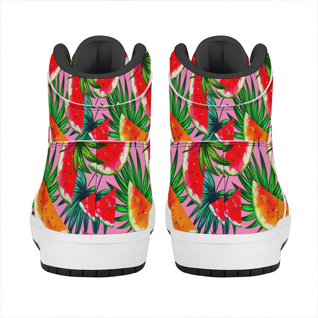 Colorful Leaf Watermelon Pattern Print High Top Leather Sneakers