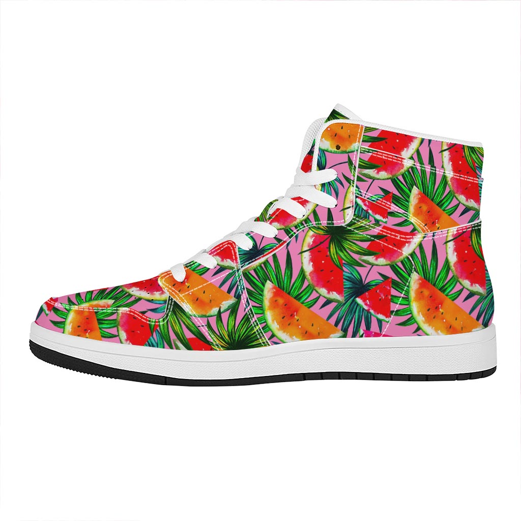 Colorful Leaf Watermelon Pattern Print High Top Leather Sneakers
