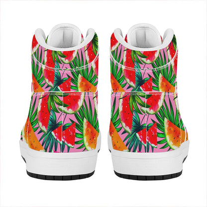 Colorful Leaf Watermelon Pattern Print High Top Leather Sneakers
