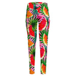 Colorful Leaf Watermelon Pattern Print High-Waisted Pocket Leggings