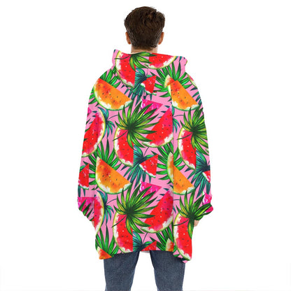 Colorful Leaf Watermelon Pattern Print Hoodie Blanket