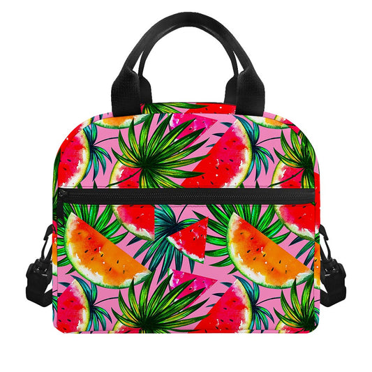 Colorful Leaf Watermelon Pattern Print Insulated Lunch Bag