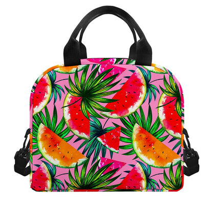 Colorful Leaf Watermelon Pattern Print Insulated Lunch Bag