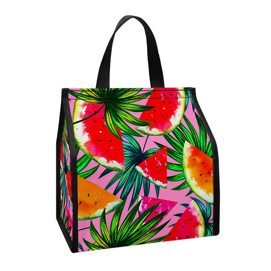 Colorful Leaf Watermelon Pattern Print Insulated Lunch Tote