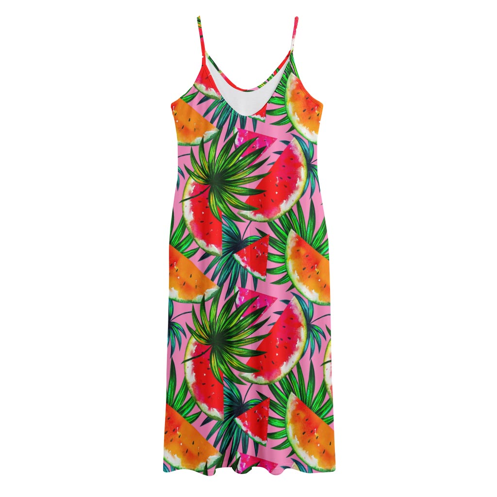 Colorful Leaf Watermelon Pattern Print Jersey Midi Cami Dress