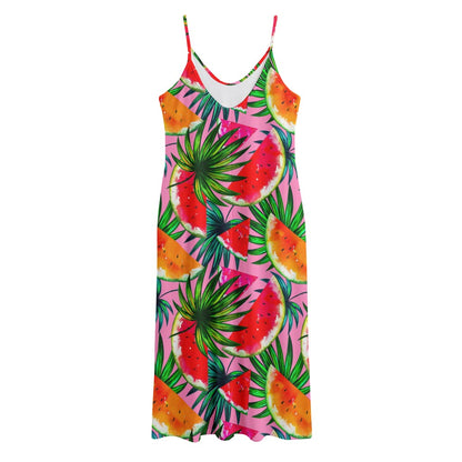 Colorful Leaf Watermelon Pattern Print Jersey Midi Cami Dress