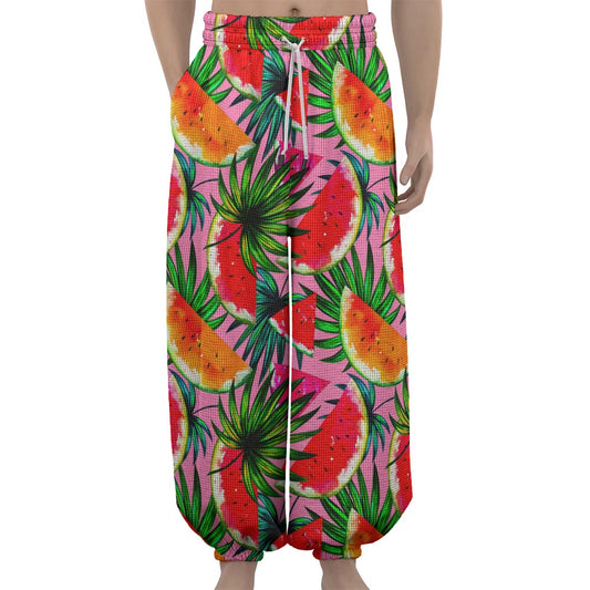 Colorful Leaf Watermelon Pattern Print Lantern Pants