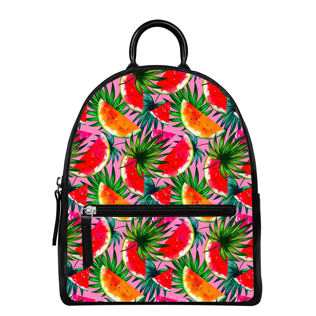 Colorful Leaf Watermelon Pattern Print Leather Backpack