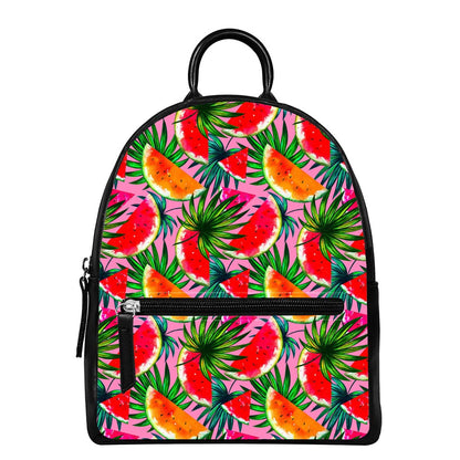 Colorful Leaf Watermelon Pattern Print Leather Backpack