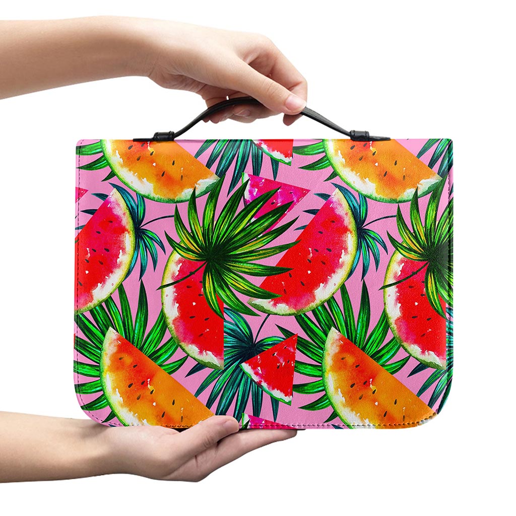 Colorful Leaf Watermelon Pattern Print Leather Bible Cover