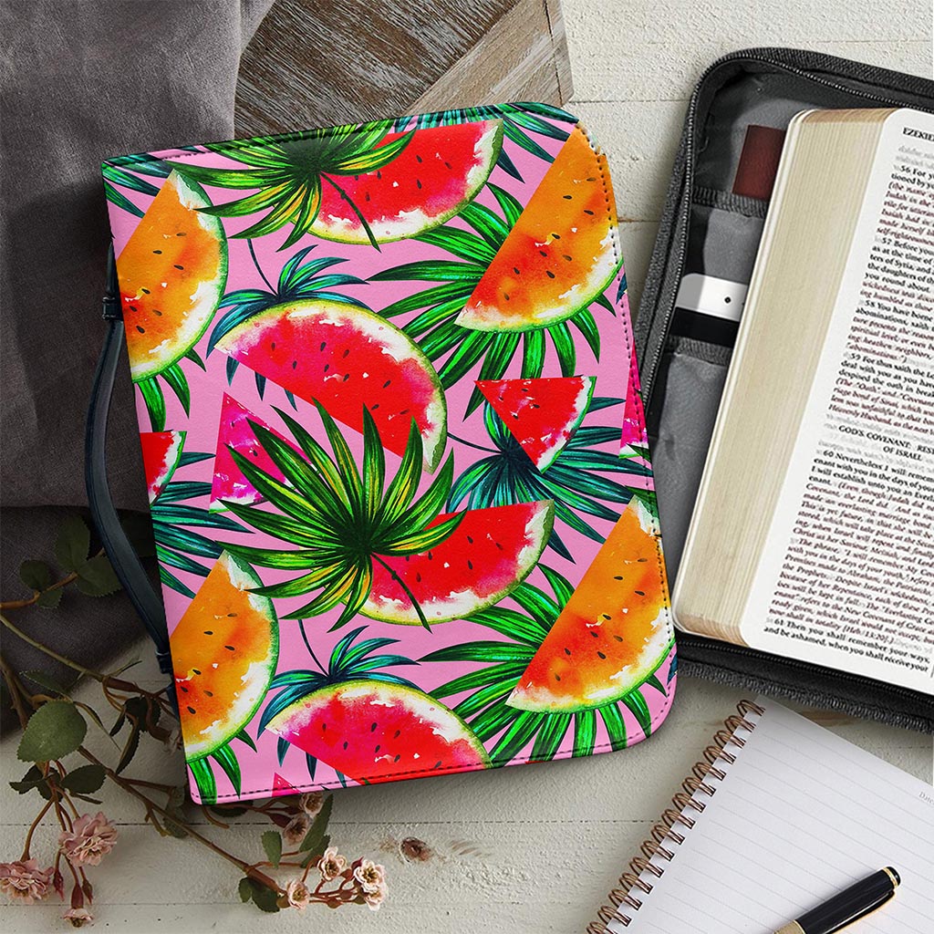 Colorful Leaf Watermelon Pattern Print Leather Bible Cover