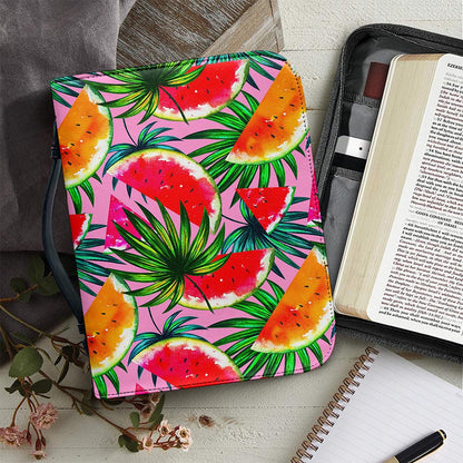 Colorful Leaf Watermelon Pattern Print Leather Bible Cover