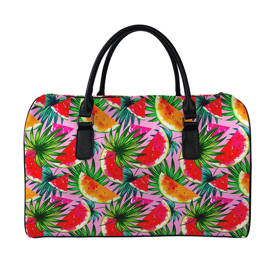 Colorful Leaf Watermelon Pattern Print Leather Duffle Bag