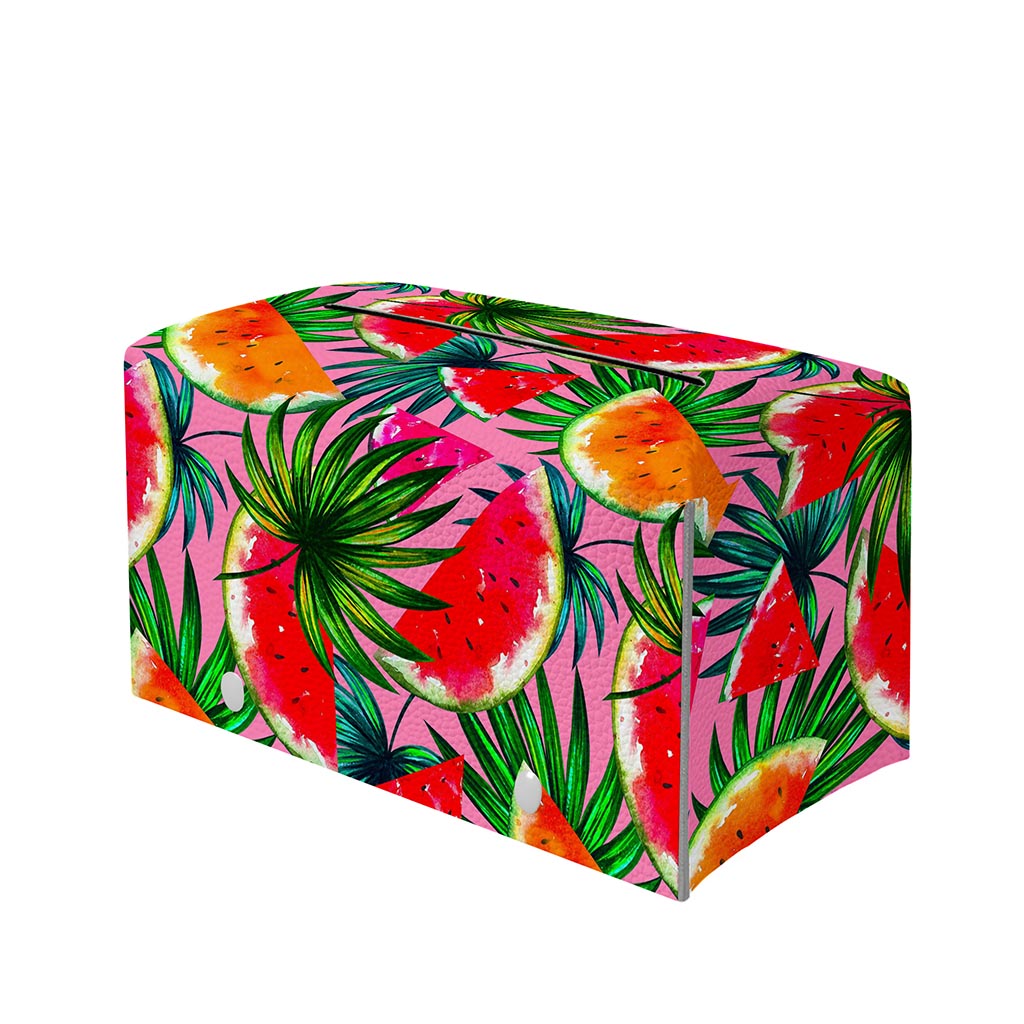 Colorful Leaf Watermelon Pattern Print Leather Tissue Box Cover
