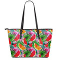 Colorful Leaf Watermelon Pattern Print Leather Tote Bag With Zipper