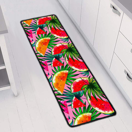 Colorful Leaf Watermelon Pattern Print Long Kitchen Mat