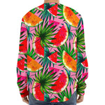 Colorful Leaf Watermelon Pattern Print Long Sleeve Baseball Jersey