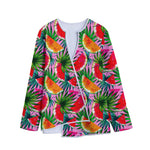 Colorful Leaf Watermelon Pattern Print Long Sleeve Short Coat