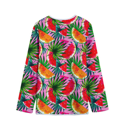 Colorful Leaf Watermelon Pattern Print Long Sleeve Short Coat