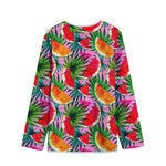 Colorful Leaf Watermelon Pattern Print Long Sleeve Short Coat