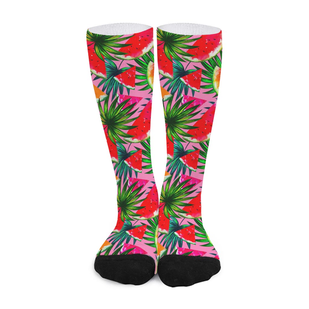 Colorful Leaf Watermelon Pattern Print Long Socks