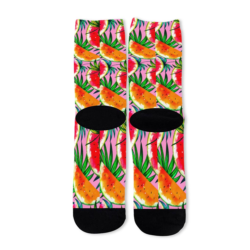 Colorful Leaf Watermelon Pattern Print Long Socks