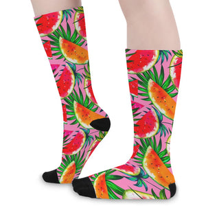 Colorful Leaf Watermelon Pattern Print Long Socks